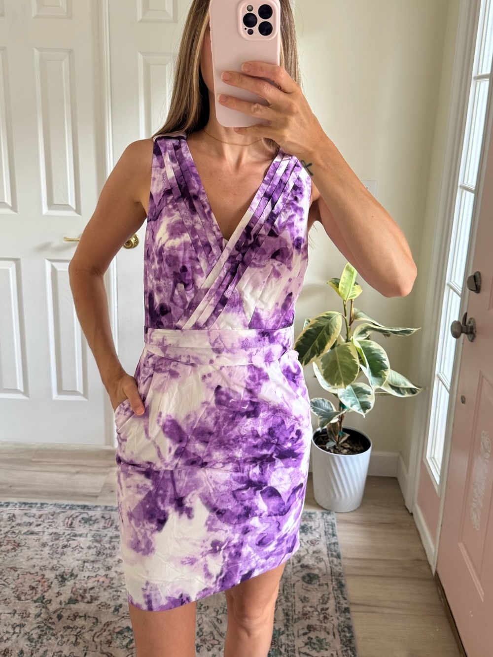 Banana Republic Purple Tie-Dye Midi Wrap Dress